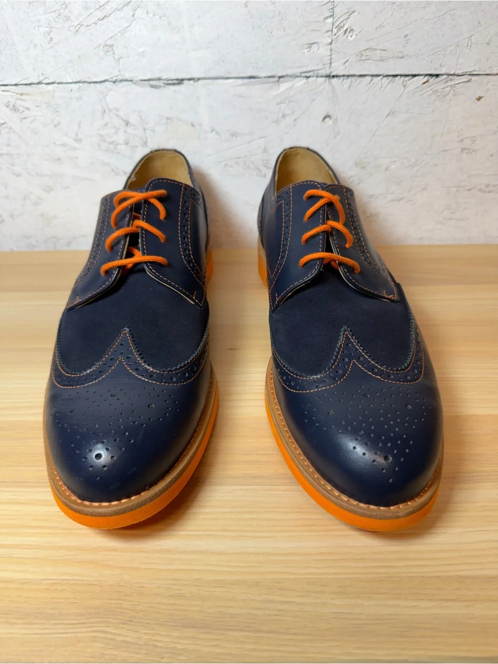 Bold Society Men's Navy Wingtip Oxfords with Orange Accents